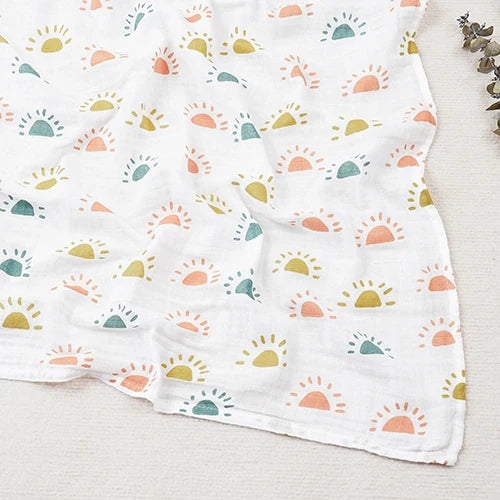 Large Baby Swaddle 120x110cm | Colourful Sun Pattern Swaddle