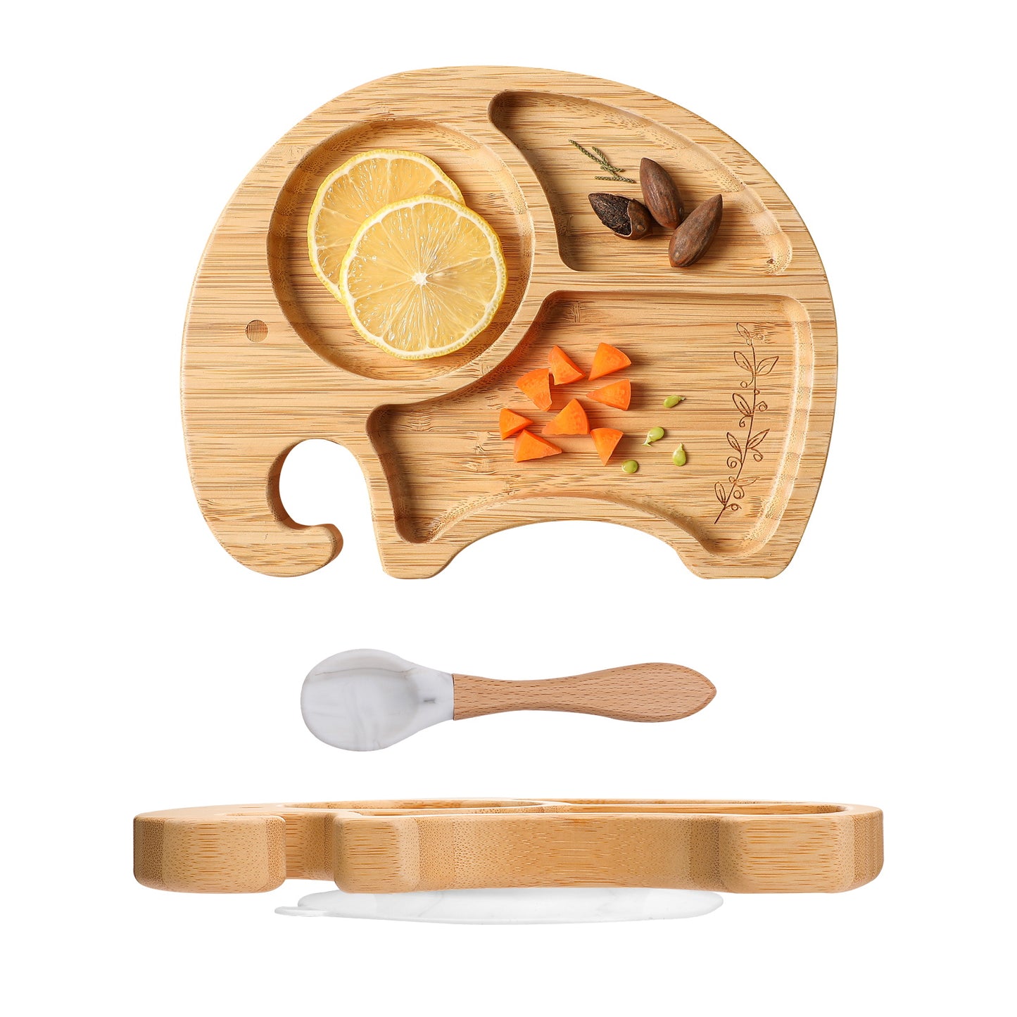 Elephant Bamboo Plate with Fork & Spoon