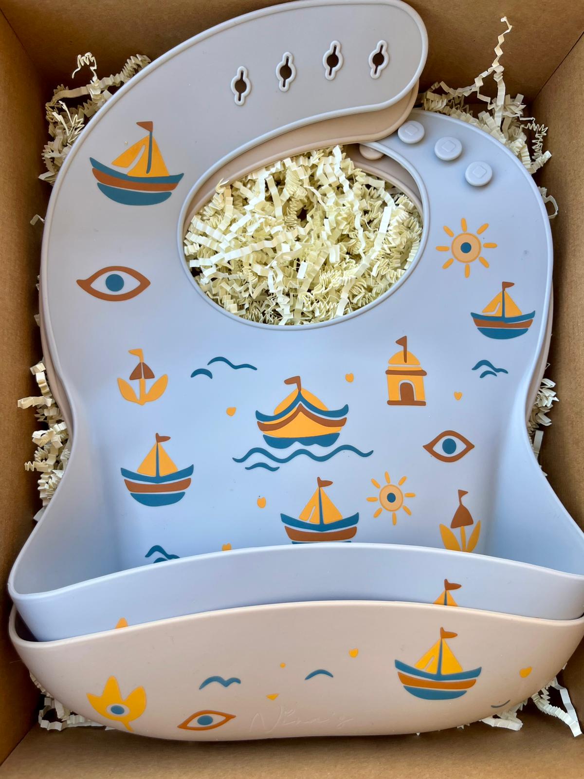 2 Sets of Il-Luzzu Silicone Bib | Maltese Baby Feeding Bib by Nina’s