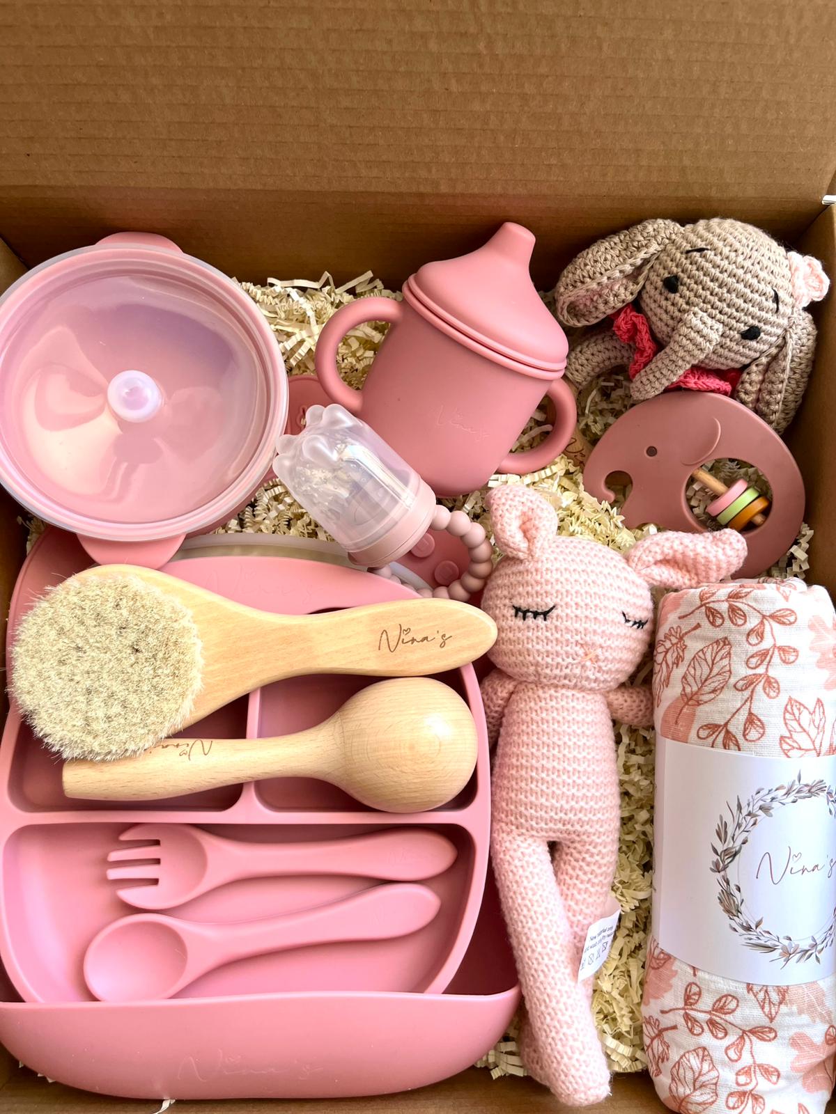 Newborn & Toddler Gift Box | Feeding Set, Teether, Swaddle, Soft Toy and more