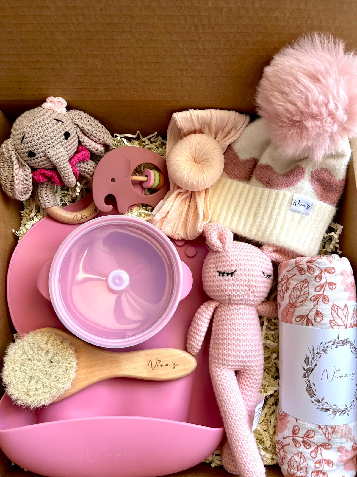 Newborn & Toddler Gift Box |Teether, Swaddle, Feeding Set, Soft Toy, Beanie and more