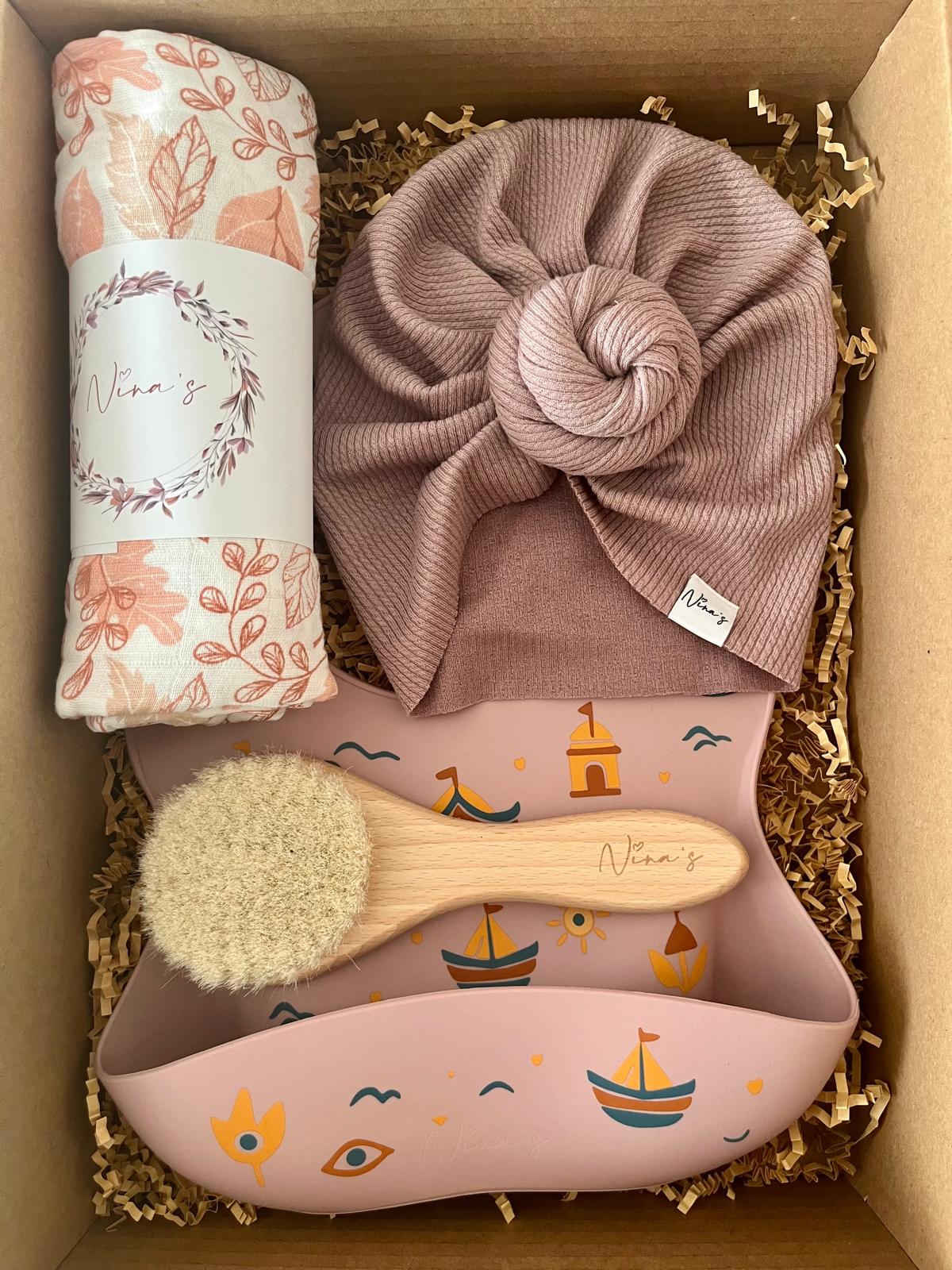 Gift Box | Large Swaddle, Baby Brush, Beanie & Il-Luzzu Silicone Bib