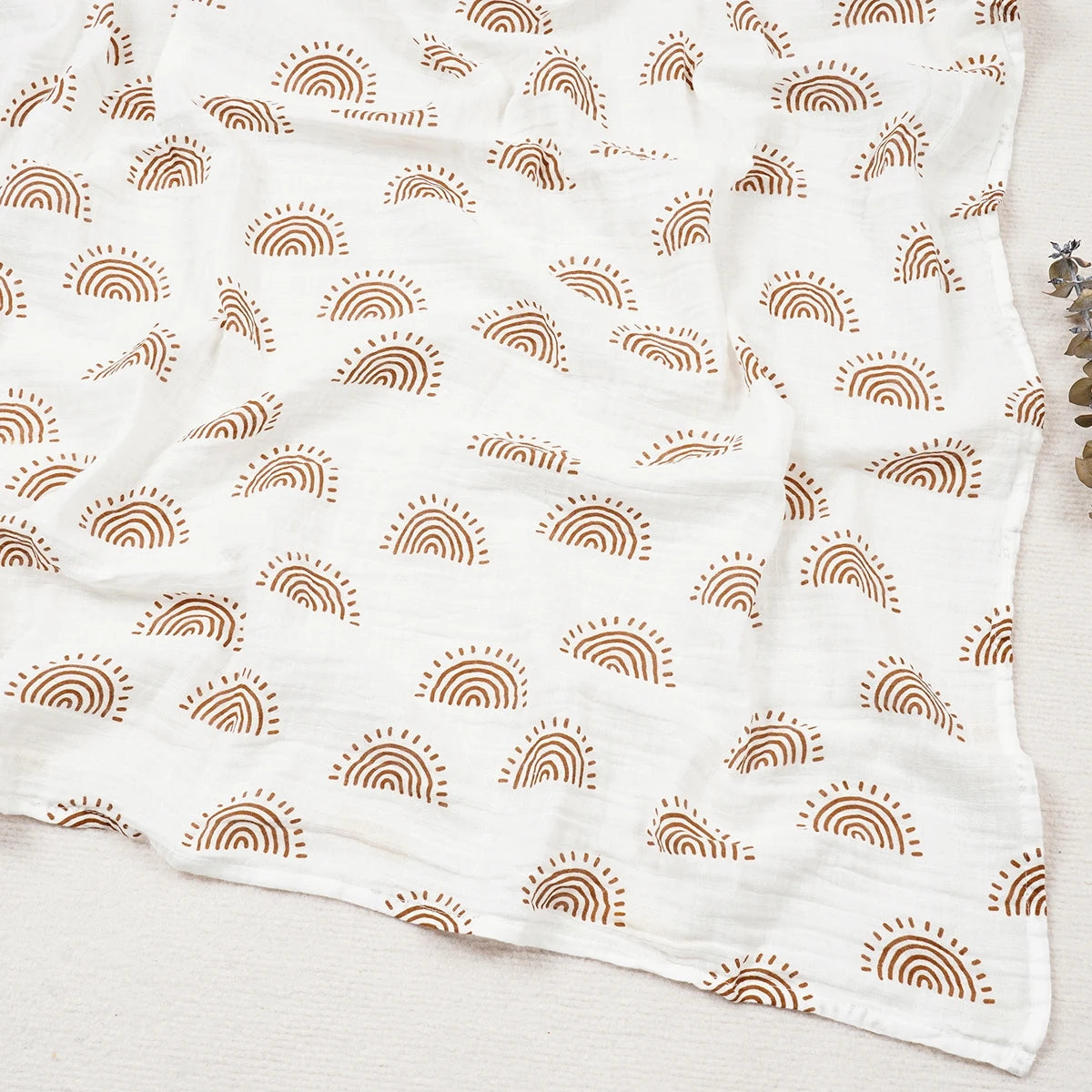 Large Baby Swaddle 120x110cm | Brown Sun Pattern Swaddle