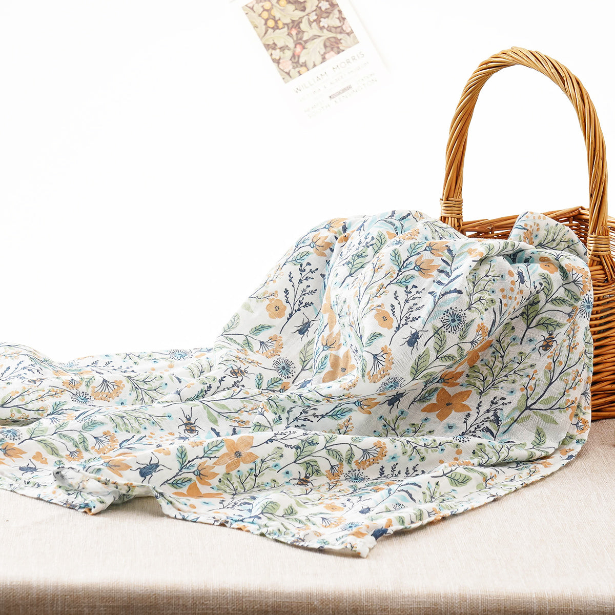 Large Baby Swaddle 120x110cm | Green Flower Pattern Swaddle