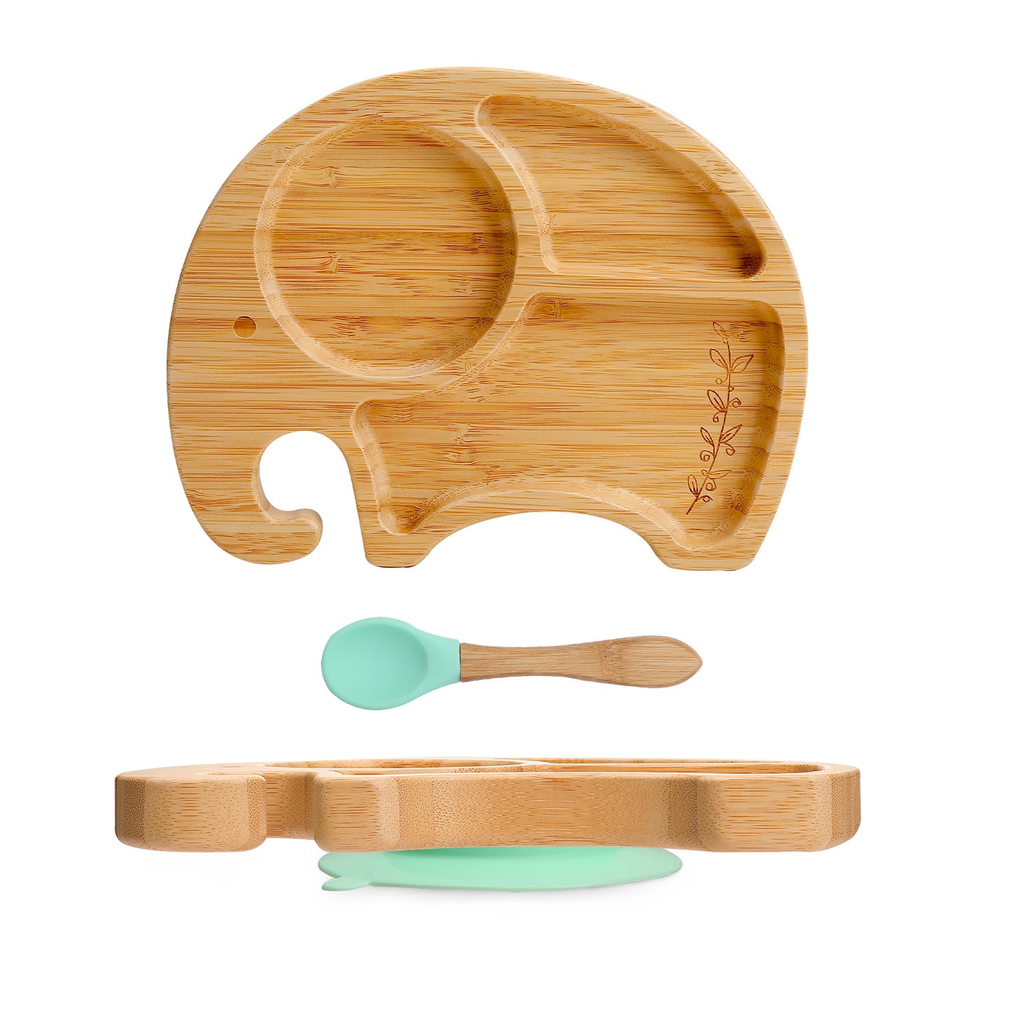 Elephant Bamboo Plate with Fork & Spoon