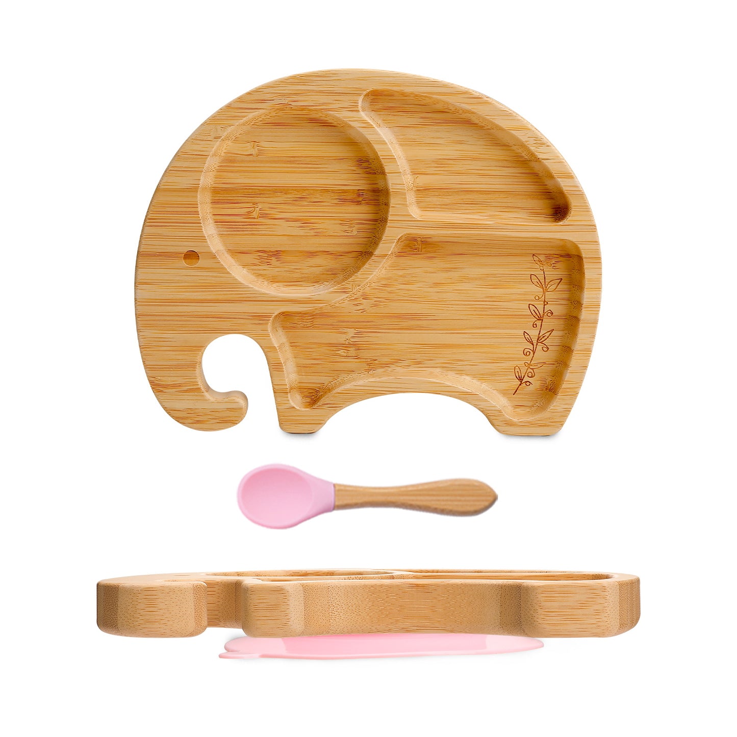 Elephant Bamboo Plate with Fork & Spoon