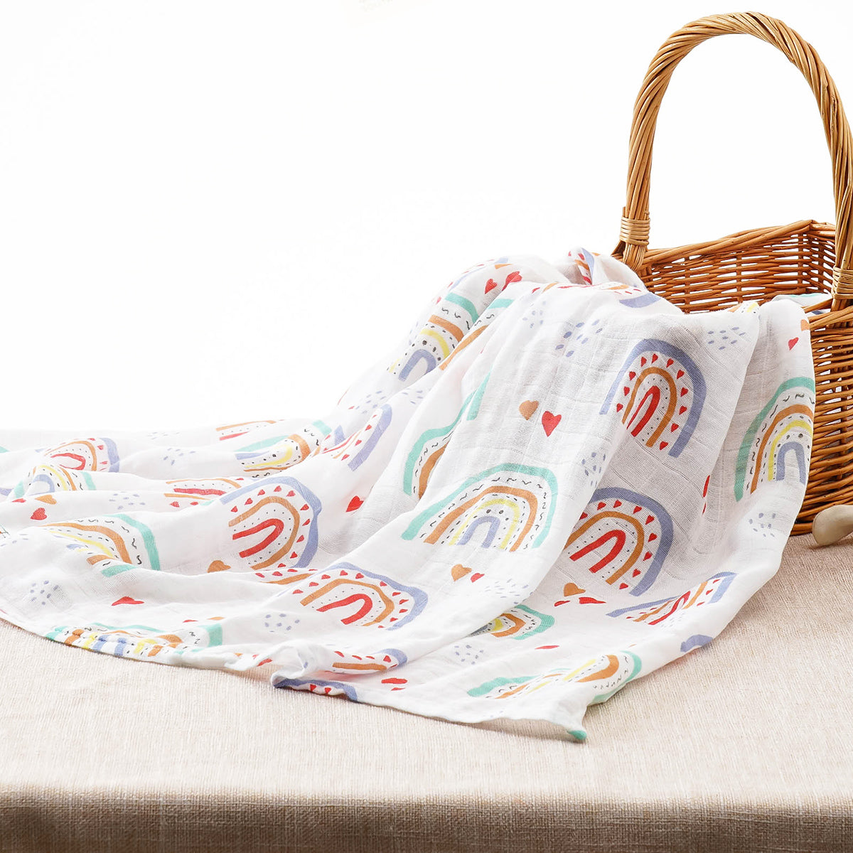 Large Baby Swaddle 120x110cm | Rainbow & Hearts Pattern Swaddle