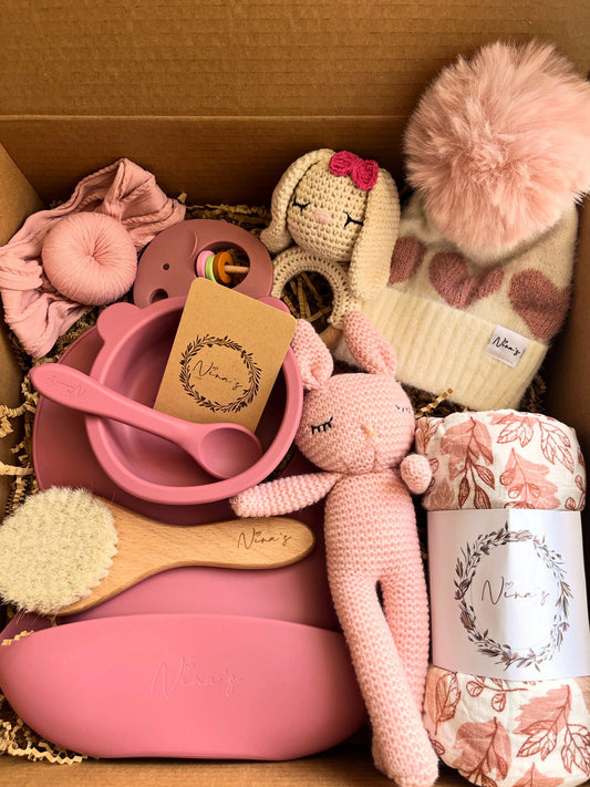 Newborn & Toddler Gift Box |Teether, Swaddle, Feeding Set, Soft Toy, Beanie and more