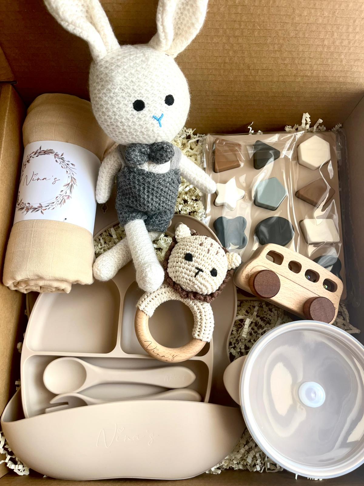 Infant & Toddler Gift Box | Animal Teether, Feeding Set, Puzzle, Soft Toy & Car