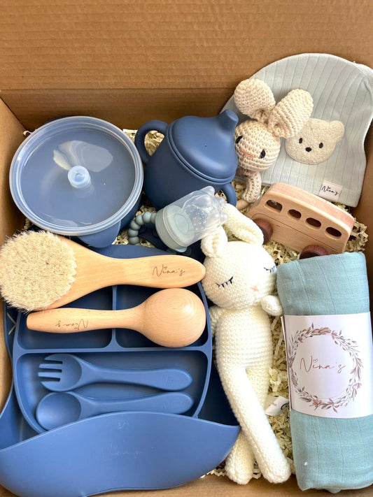 Newborn & Toddler Gift Box | Feeding Set, Teether, Swaddle, Soft Toy and more