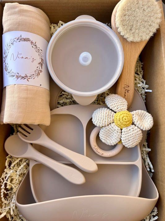 Infant & Toddler Gift Box | Swaddle, Baby Brush, Feeding Set & Teether