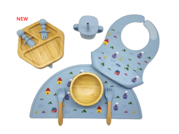 Silicone & Bamboo Feeding Set
