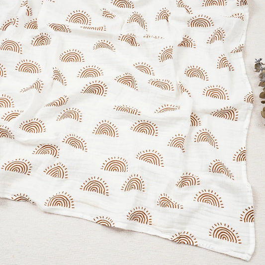Large Baby Swaddle 120x110cm | Brown Sun Pattern Swaddle