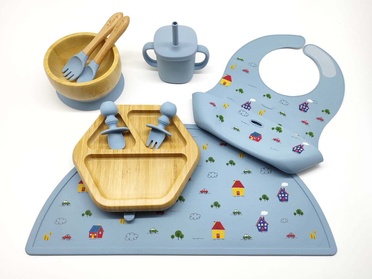 Silicone & Bamboo Feeding Set
